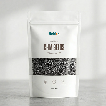 Fitrition Chia Seeds 200g resealable pouch front, premium raw chia seeds in Pakistan