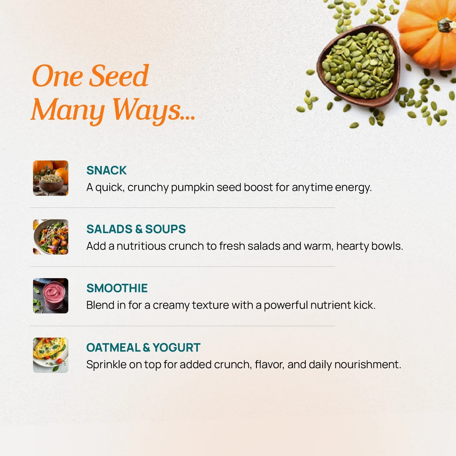 How to use pumpkin seeds daily, eat raw or sprinkle on salads, smoothies, oatmeal for healthy nutrition