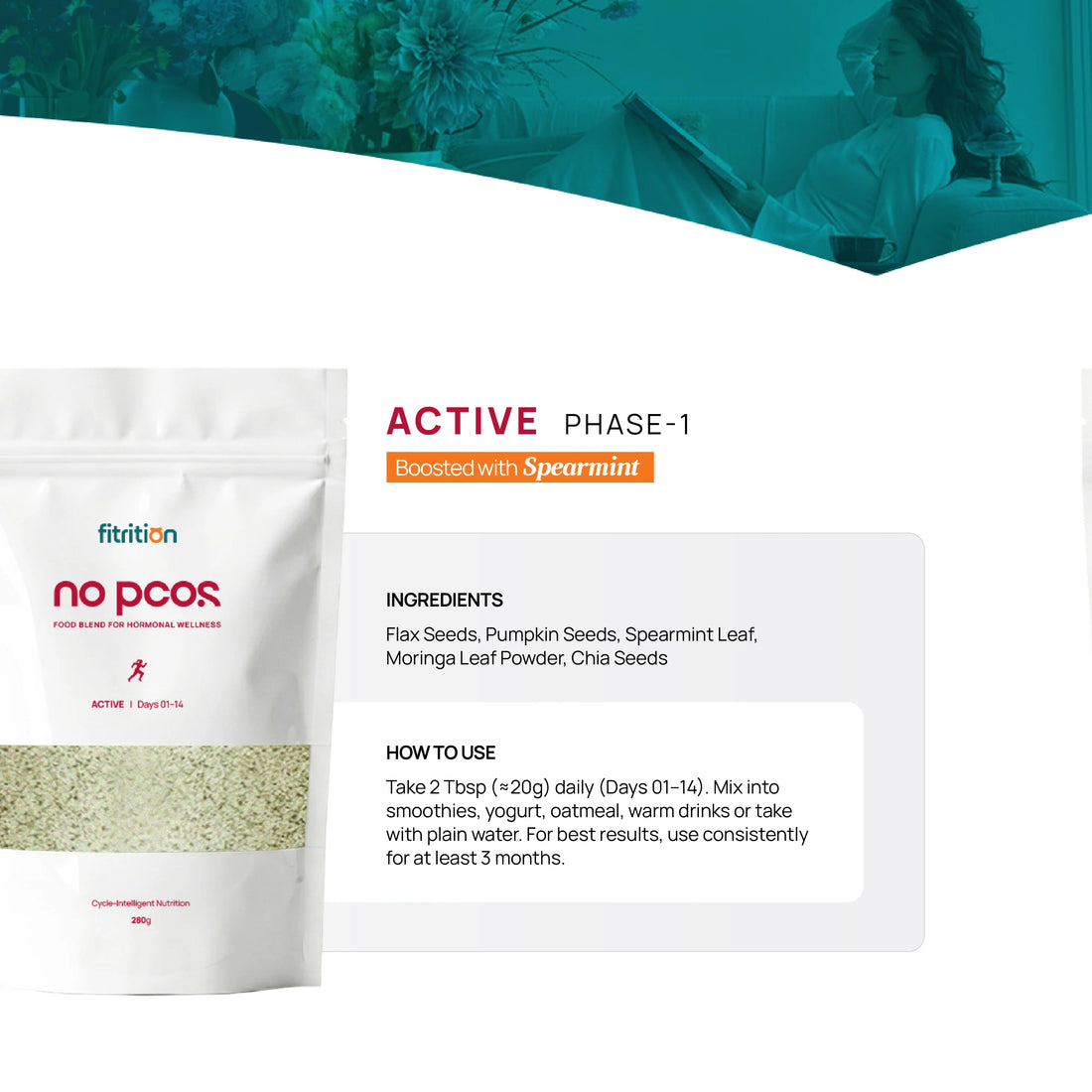no pcos. advanced seed cycling kit with Active and Calm pouches by Fitrition.