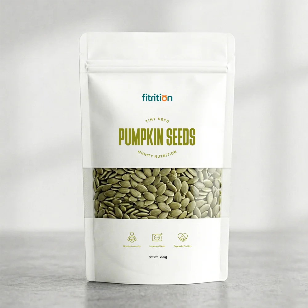Fitrition Pumpkin Seeds 200g resealable pouch, raw pumpkin seeds in Pakistan