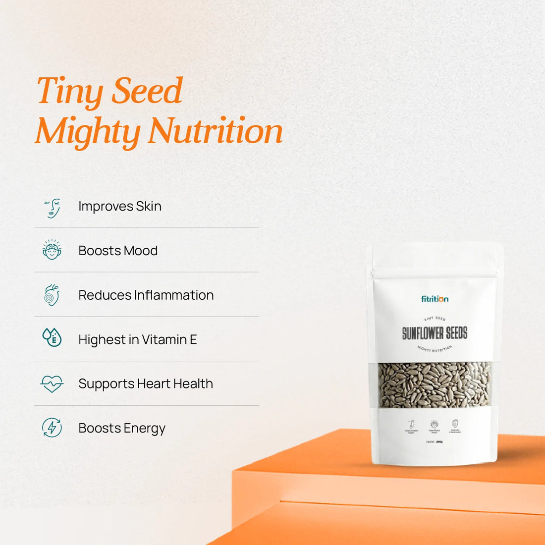 Fitrition Sunflower Seeds 200g resealable pouch, raw unsalted sunflower kernels in Pakistan